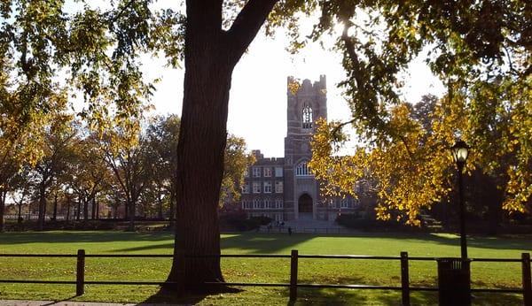 Edwards Parade, with Keating Hall in the background.