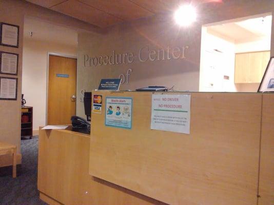 Procedure Center reception desk