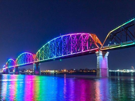 Vincent Lighting Systems provided equipment, programming and training to light the Big Four Pedestrian Bridge in Louisville, KY.