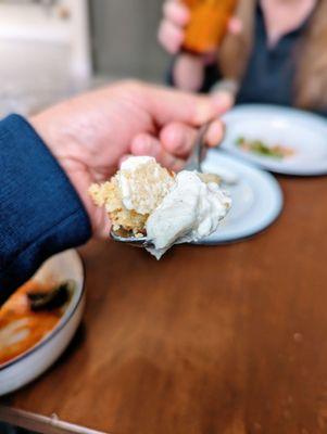 Toasted olive oil cake with Chantilly cream