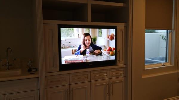 Samsung 43" 4K LED TV Custom Install inside a cabinet w/ an attached Sound Bar.