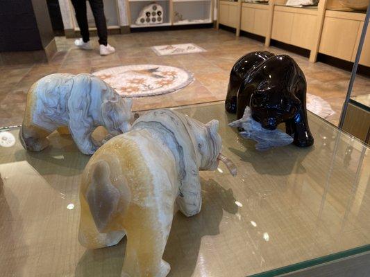 Onyx and marble bear decorative sculptures