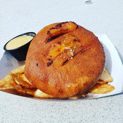 Pretzel Burger with Cheese and a side of Beer Cheese!!! AMAZING and Unique..worth getting!