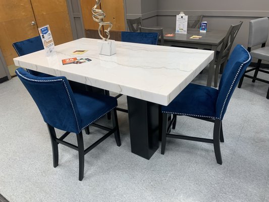 100% Marble top table w/ 6 chairs (colors are blue, black or grey)