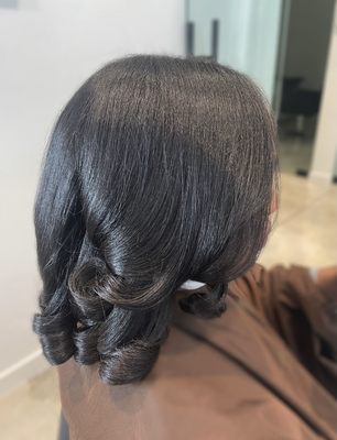 Silk Press with Curls and Haircut