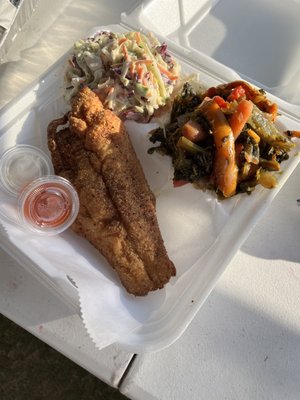 Catfish, veggie stir- fry & coleslaw