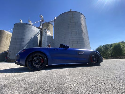 AMG GT C at grain silo