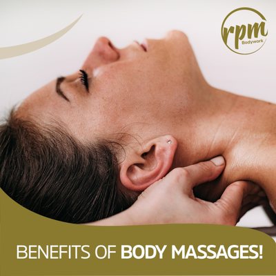 Benefits of body massages Reduce stress Relieve pain Relax muscles Promotes circulation Book today! www.rpmbodywork.com