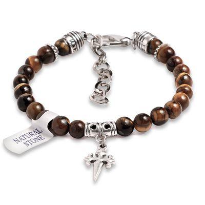 Catholic Bracelet, Tiger Eye beads, St. James Santiago cross charm