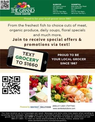 Sign up for the TEXT CLUB today & get all the deals, contests & promotions!! Thank you for shopping THE GRAND!