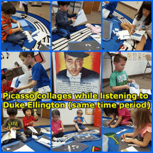 Collages the children made while listening to the composer Duke Ellington