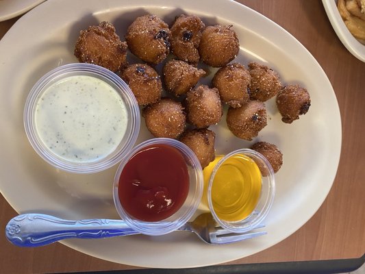 Hush Puppies (served with ketchup, tartar sauce, and melted butter)