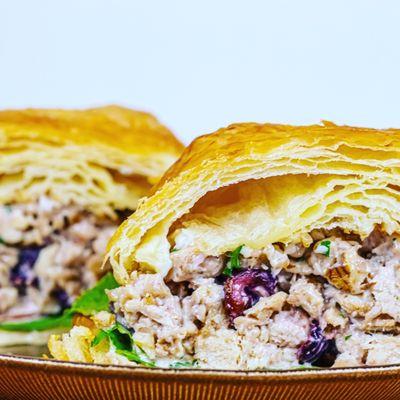 Cranberry walnut chicken salad on croissant