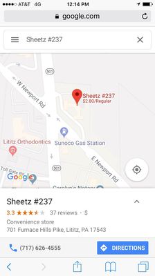 The sheetz off of furnace hills pike, and Newport