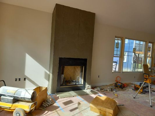 Interior fire place prepared for stone.