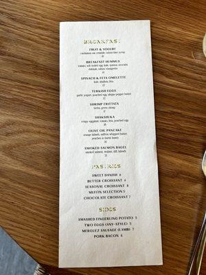 Breakfast menu