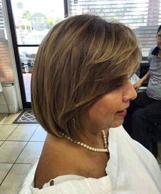 Happy clients, side cut bob style for fall or spring.