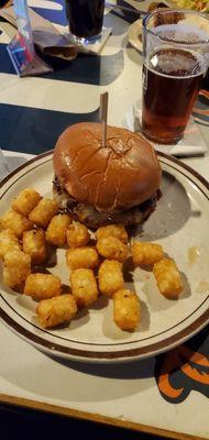 PB&J Burger was amazing! Already ate a lot of the tots!