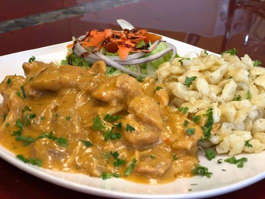 Hungarian chicken paprikash - chicken, paprika sauce, homemade spetzle