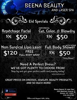 Eid Specials 2014! Buy some amazing, unique dresses! Jewelry! Beauty products! Great prices! Great discounts! Stop by today!