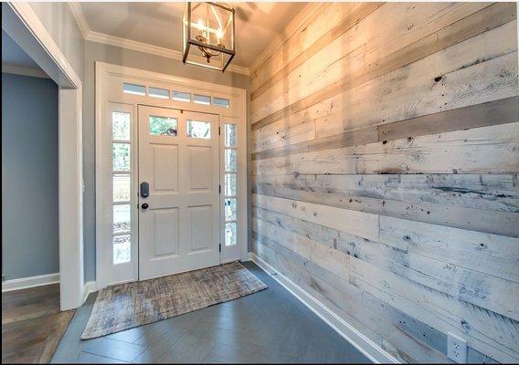 Painted white barn wood can turn any wall into wow!