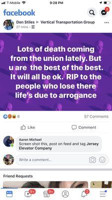 Employee making fun of of a person that died working on an elevator. Someone lost a son, a father, a sibling. Their employee acts like this?