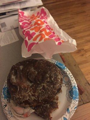 This is the "apple fritter" we just got from dunkin ugh so gross and stale :(   $8 worth of nasty