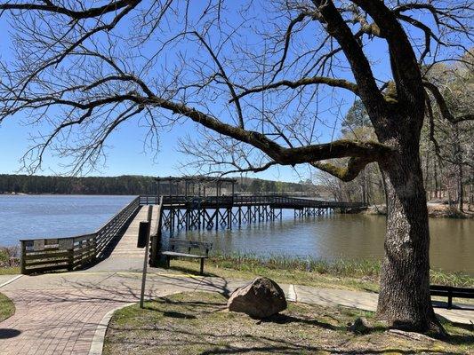 wood bridge over the lake