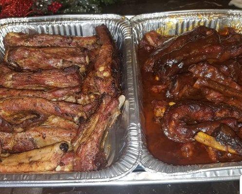 Catering our delicious ribs. Do you want yours with or without our homemade BBQ sauce?