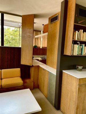 living room with a peek into the kitchen