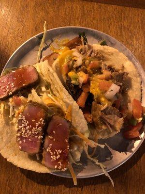 Atun Crudo Taco, Carnitas Taco