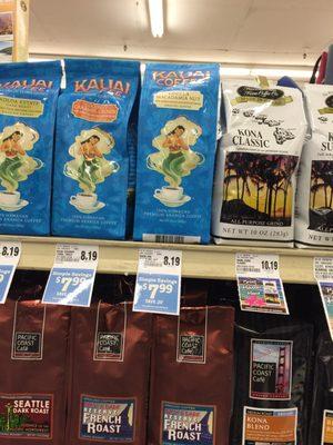 08/27/16 Kauai Coffee and Hawaiian Island Coffee at reasonable prices for the mainland.. lol..