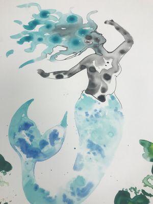 Unfinished Marbled Watercolor Mermaid