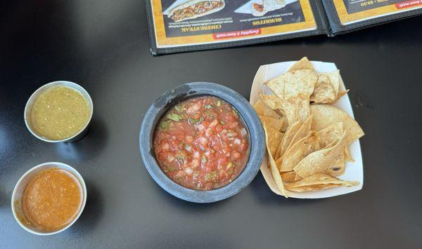 Homemade chips and salsas!!