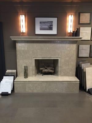 Our fireplace is a beautiful showcase of our Glaucus stone from our Lycian Collection