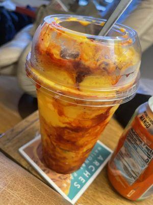 Mangonada drink (frozen yogurt and spicy mangos)