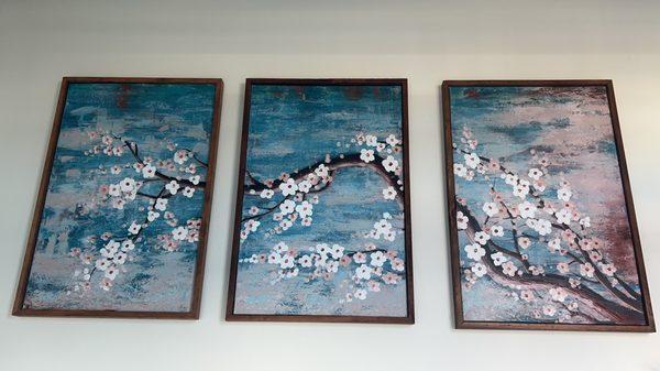 Please come to MASSAGE HUT to enjoy this cherry blossom oil painting