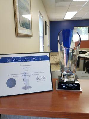 Blue Vase Award for Agency!   We have a knack for Life Insurance.