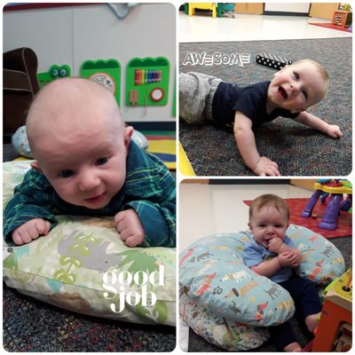 Infants working on tummy time and neck strength!