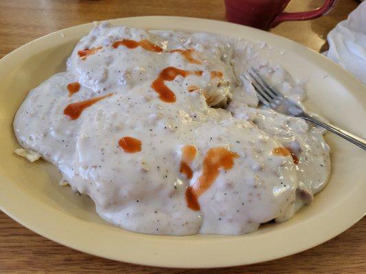 Biscuits & Sausage Gravy. I added hot sauce on top.