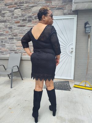 Black lace dress the back round front very nice piece to have in your closet $60 large and medium lift