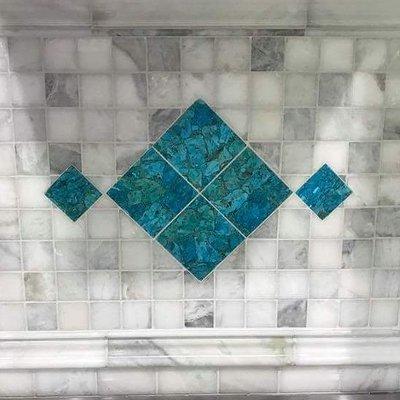 Real turquoise tile inlay kitchen backsplash.