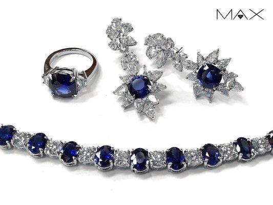 Sapphire Diamond Platinum Jewelry Set