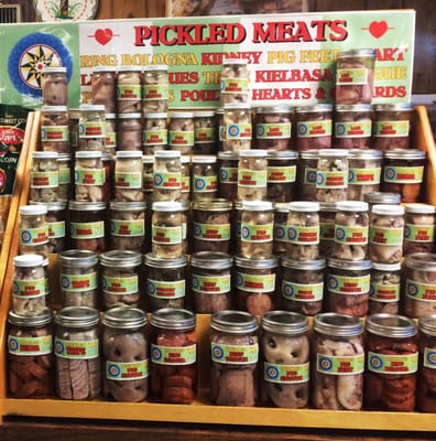 Pickled Meat items. People say they ate every bit of the animal back in the day, you can sample some of those 'delicacies' today..