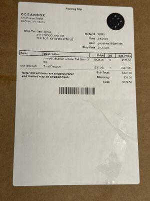 Receipt for order