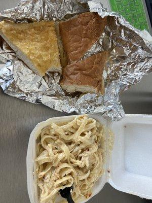 Side Alfredo pasta and garlic bread