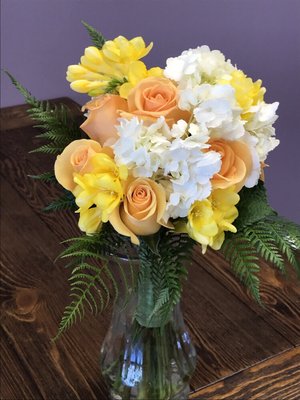 Bridal bouquet, hand tied fresh cut flowers