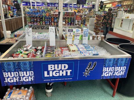 16 oz Busch, natural light, Mickeys, olde English, bud ice, malt liquor, steel reserve 211, ice house, and other for $1.25 each and 2 for $2