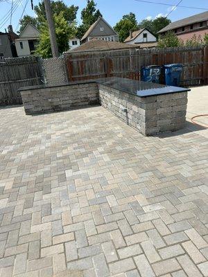 A beautiful nice outside patio with a table for the nice weather.