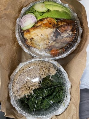 Rotisserie Chicken with 2 Sides (Brown Rice and Sautéed Spinach)